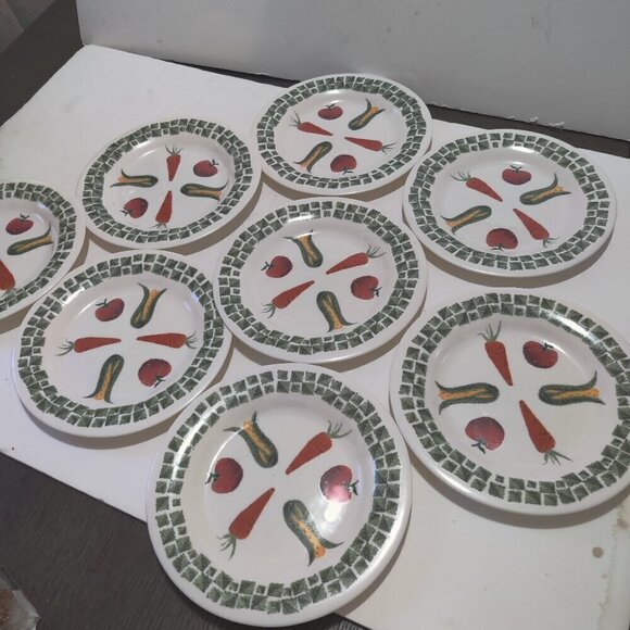 Arcopal Salad plates made in France, Vintage MCM. Unique vegetable design fun! - Picture 1 of 6